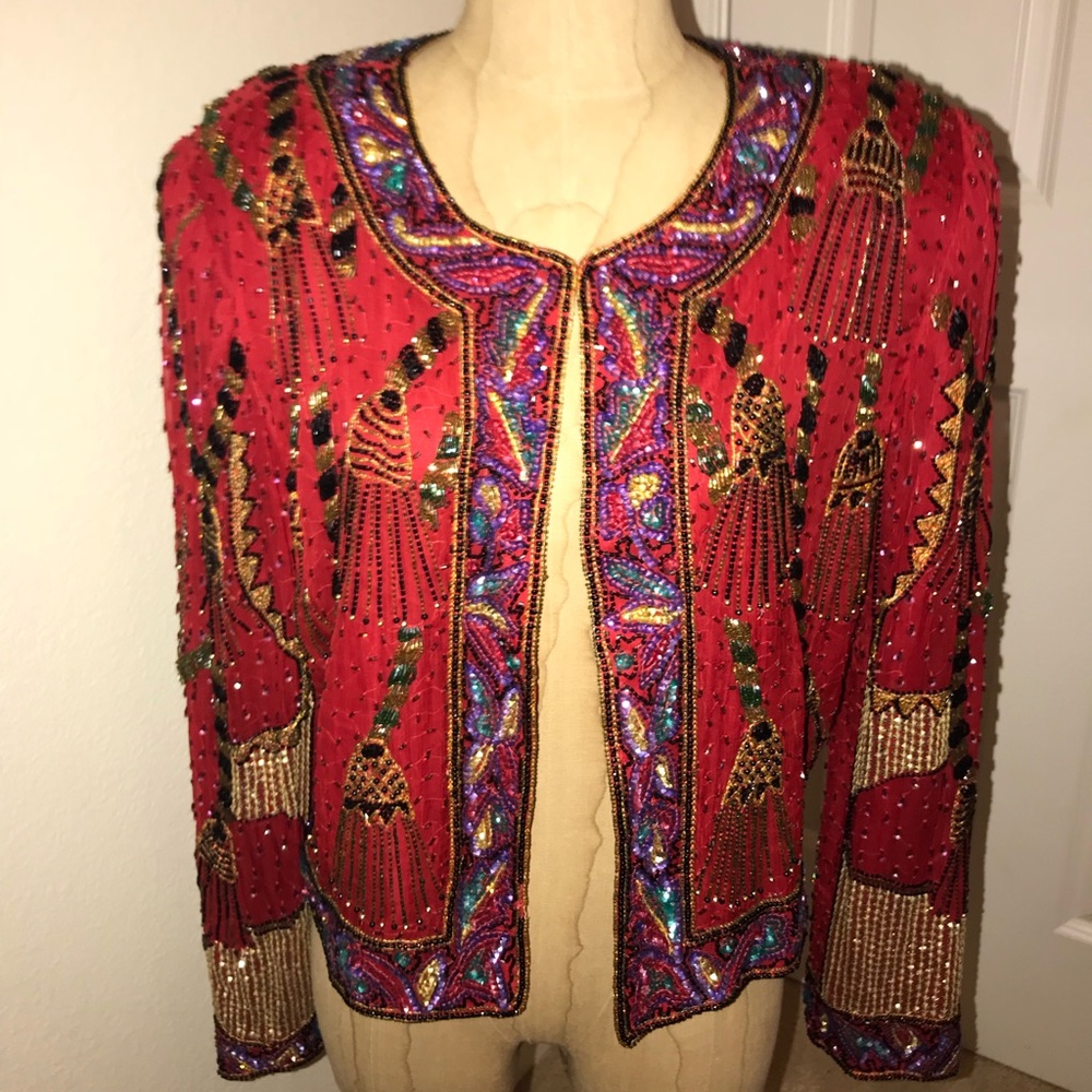 Vtg. Stunning RED BEADED JACKET- FIRM ON THE PRICE
